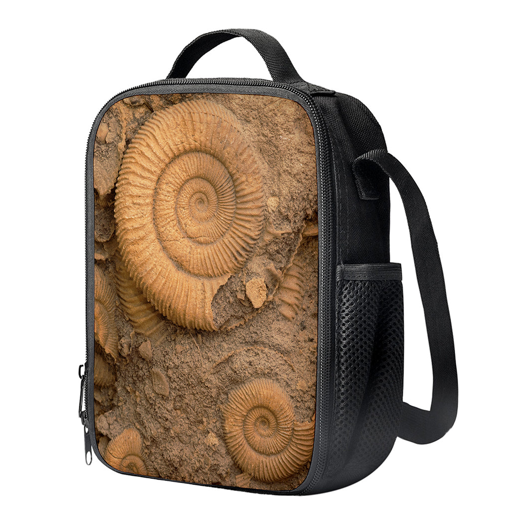Ammonite Shell Fossil Print Crossbody Lunch Bag