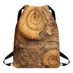 Ammonite Shell Fossil Print Drawstring Backpack