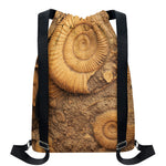 Ammonite Shell Fossil Print Drawstring Backpack