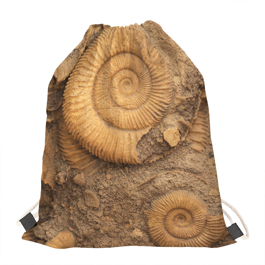 Ammonite Shell Fossil Print Drawstring Bag