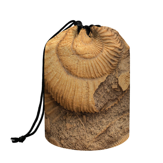 Ammonite Shell Fossil Print Drawstring Makeup Bag