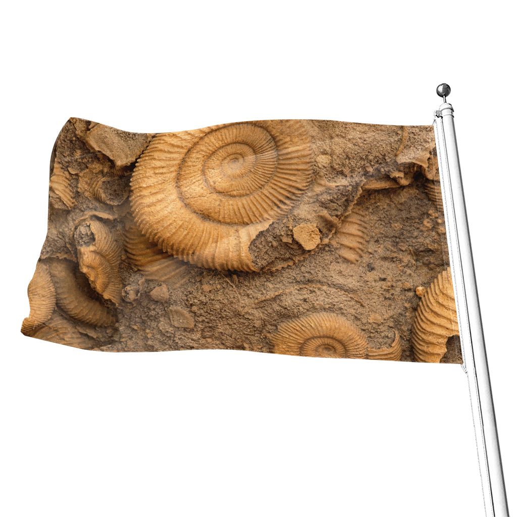 Ammonite Shell Fossil Print Flag