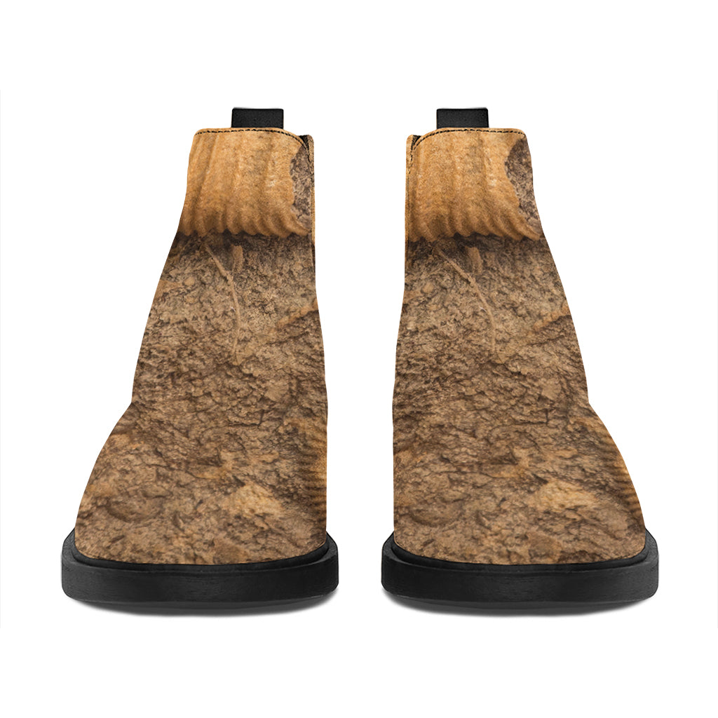 Ammonite Shell Fossil Print Flat Ankle Boots
