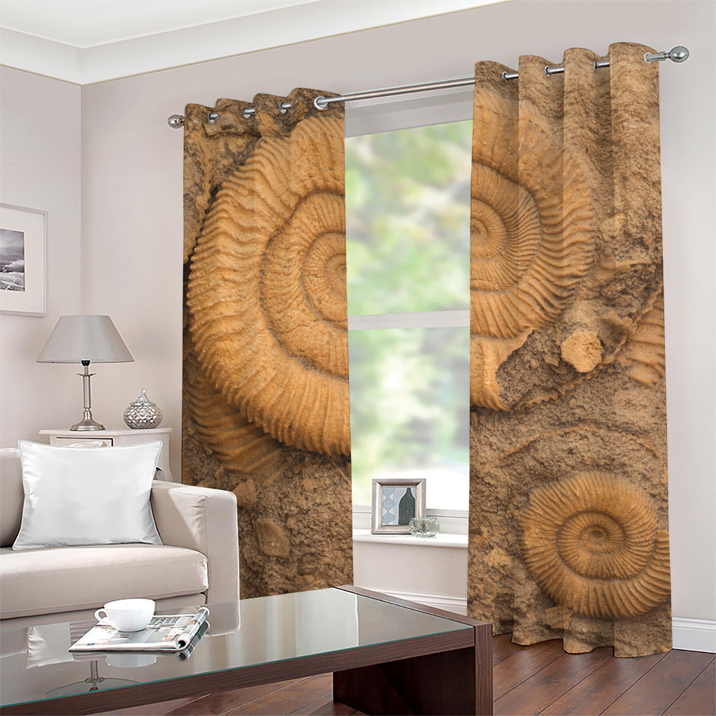 Ammonite Shell Fossil Print Grommet Curtains