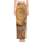 Ammonite Shell Fossil Print High Slit Maxi Skirt