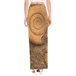 Ammonite Shell Fossil Print High Slit Maxi Skirt