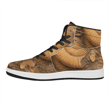 Ammonite Shell Fossil Print High Top Leather Sneakers