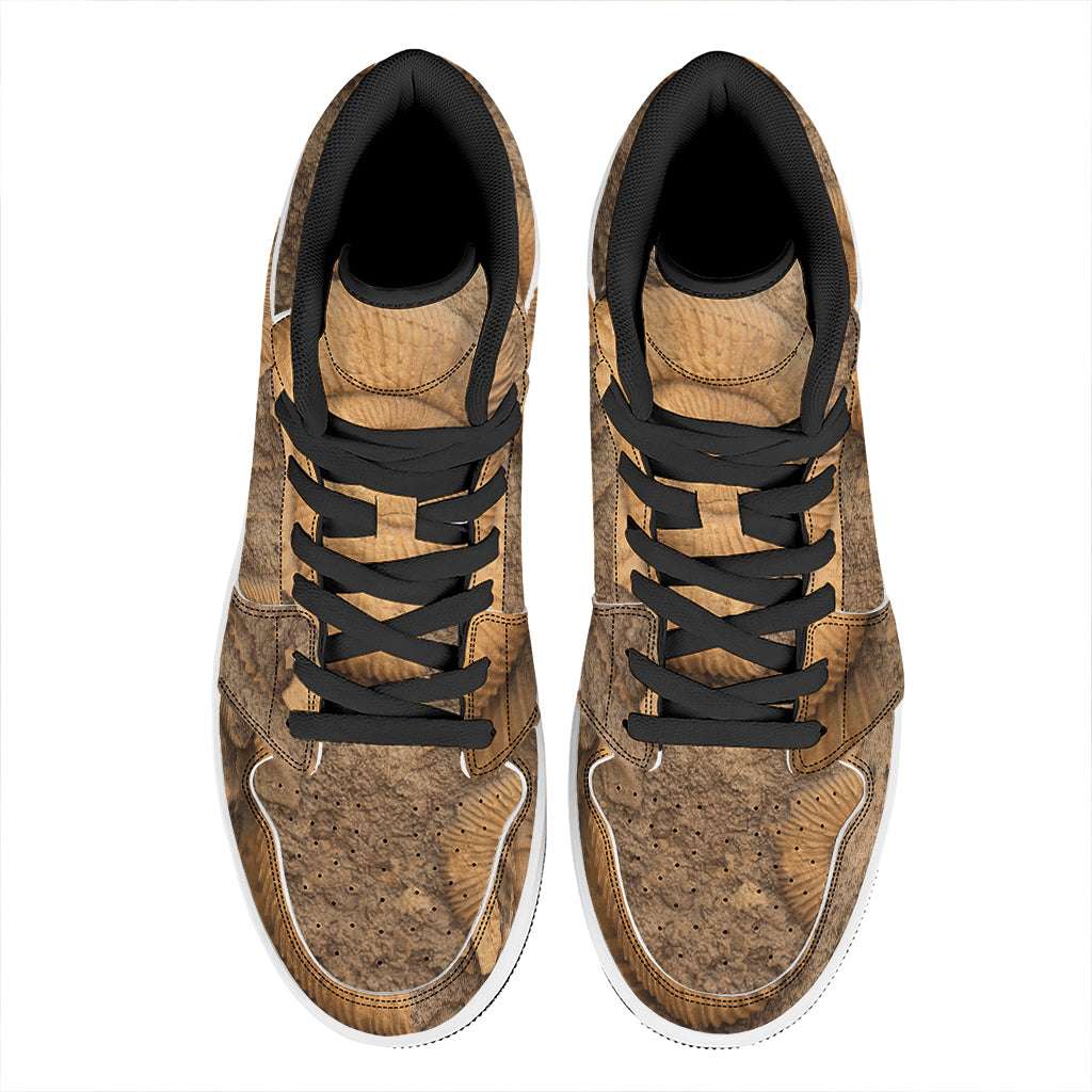 Ammonite Shell Fossil Print High Top Leather Sneakers