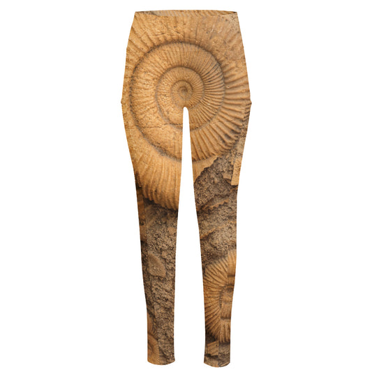 Ammonite Shell Fossil Print High-Waisted Pocket Leggings