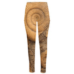 Ammonite Shell Fossil Print High-Waisted Pocket Leggings