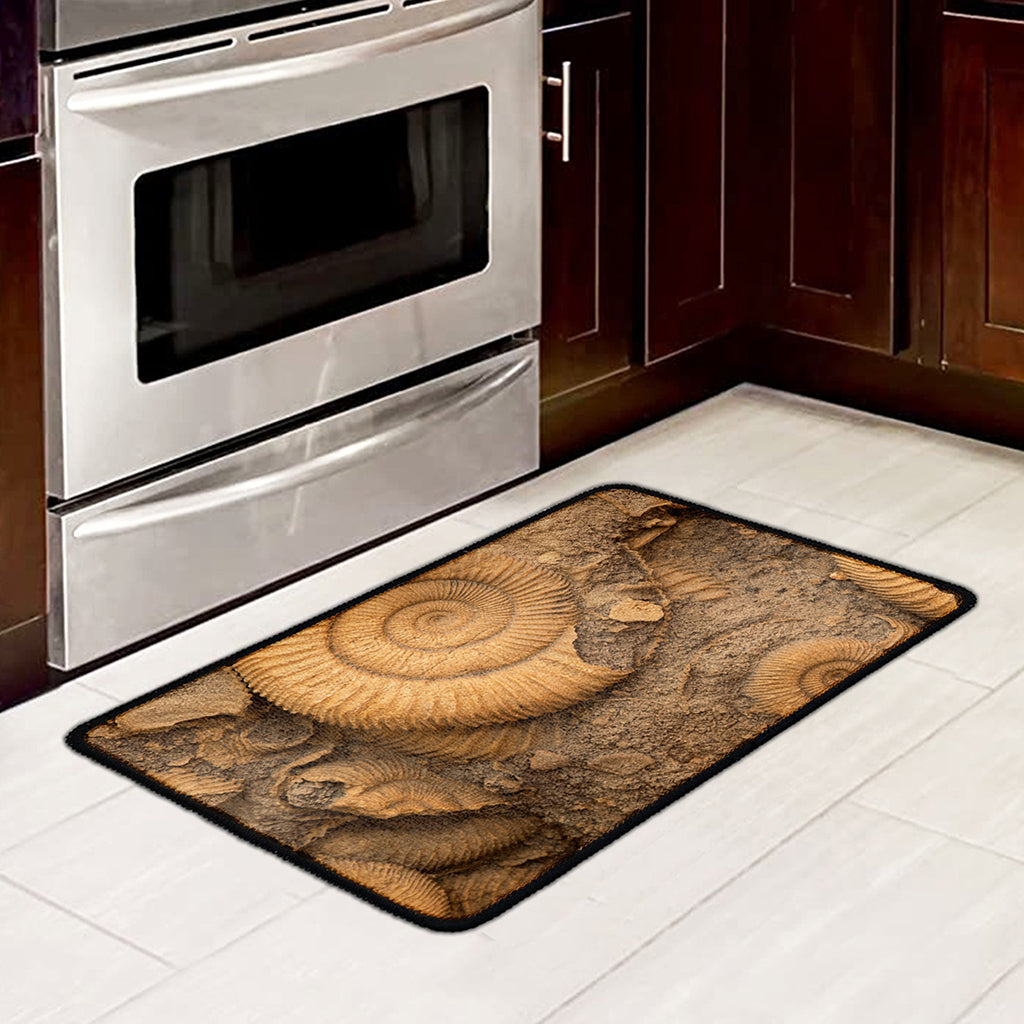 Ammonite Shell Fossil Print Kitchen Mat
