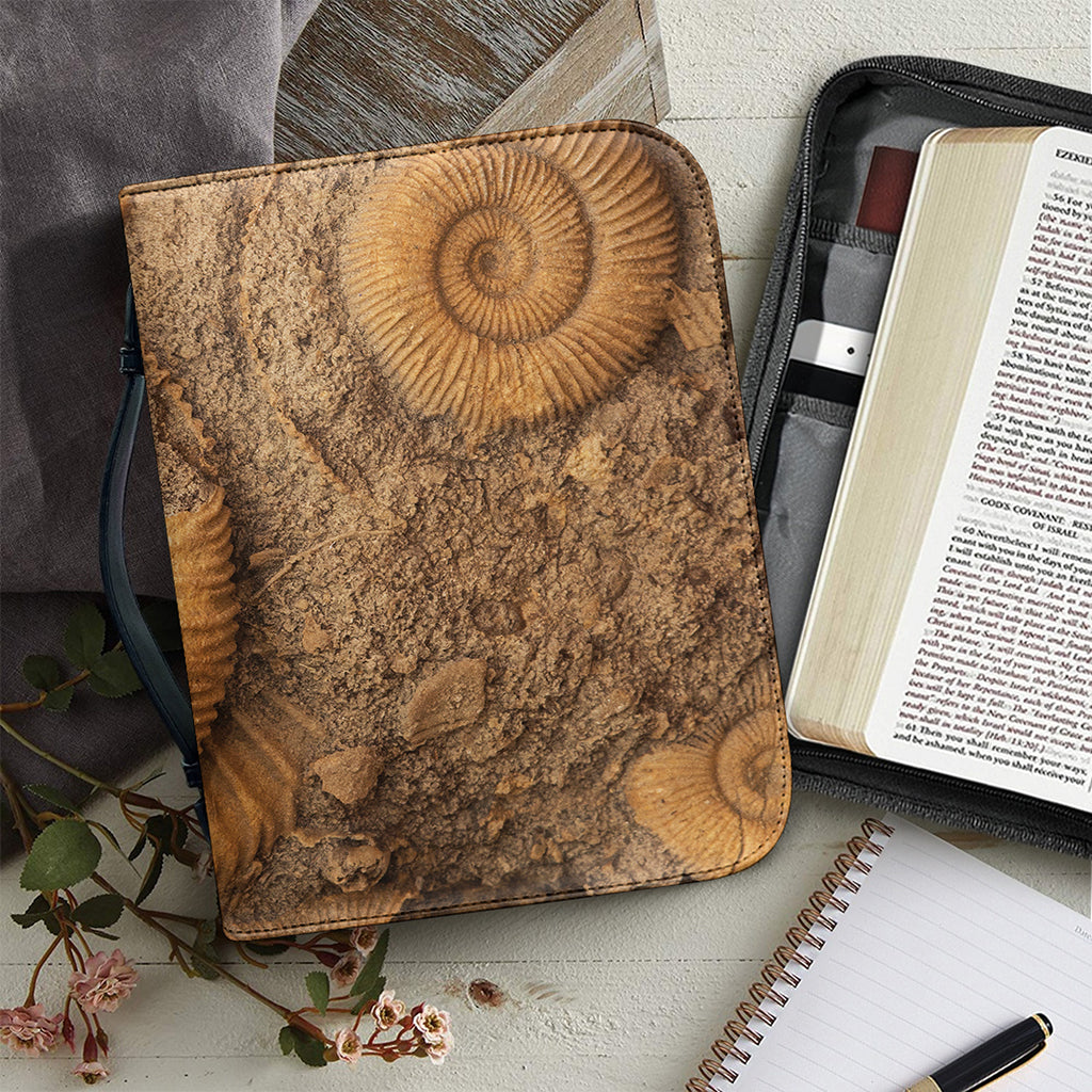 Ammonite Shell Fossil Print Leather Bible Cover