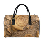 Ammonite Shell Fossil Print Leather Duffle Bag