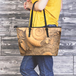 Ammonite Shell Fossil Print Leather Tote Bag