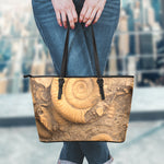 Ammonite Shell Fossil Print Leather Tote Bag