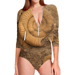 Ammonite Shell Fossil Print Long Sleeve Swimsuit
