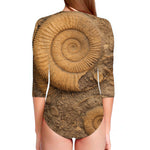 Ammonite Shell Fossil Print Long Sleeve Swimsuit