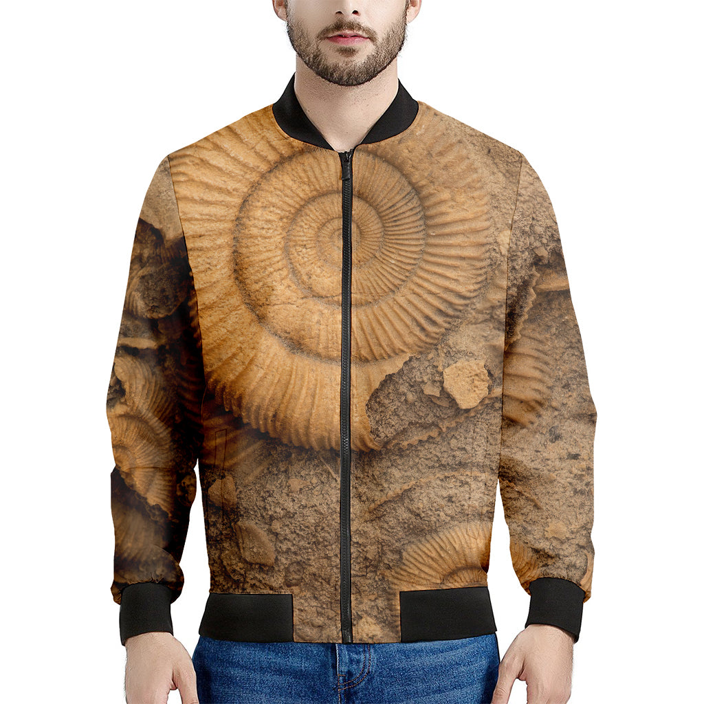 Ammonite Shell Fossil Print Men's Bomber Jacket