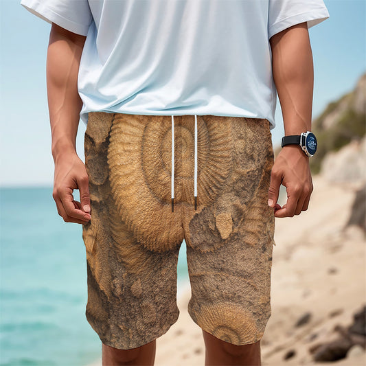 Ammonite Shell Fossil Print Men's Cargo Shorts