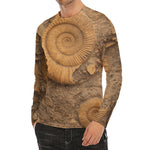 Ammonite Shell Fossil Print Men's Long Sleeve Rash Guard