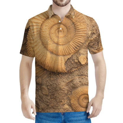 Ammonite Shell Fossil Print Men's Polo Shirt