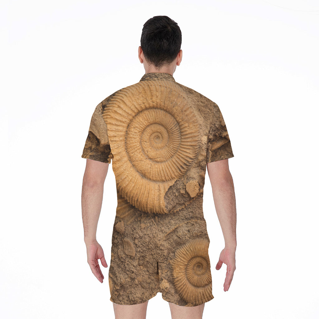 Ammonite Shell Fossil Print Men's Rompers