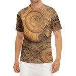 Ammonite Shell Fossil Print Men's Short Sleeve Rash Guard