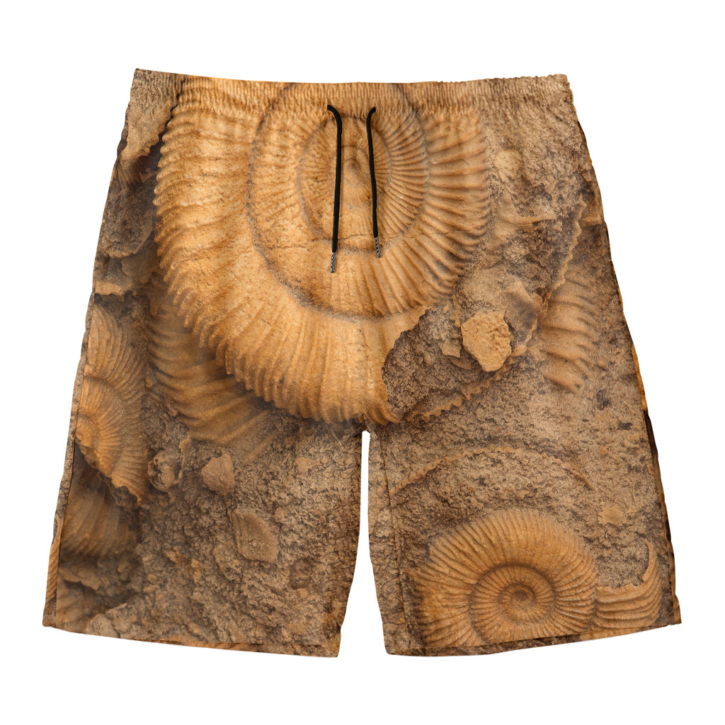 Ammonite Shell Fossil Print Men's Swim Trunks
