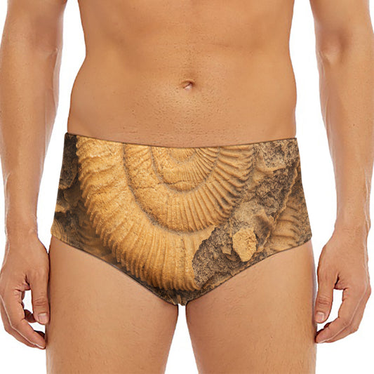 Ammonite Shell Fossil Print Men's Triangle Swim Briefs