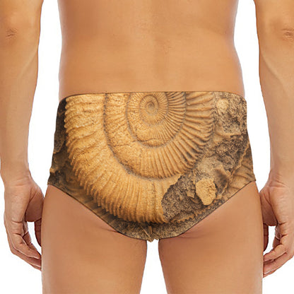 Ammonite Shell Fossil Print Men's Triangle Swim Briefs