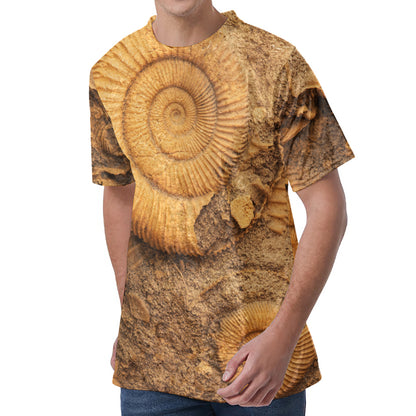 Ammonite Shell Fossil Print Men's Velvet T-Shirt