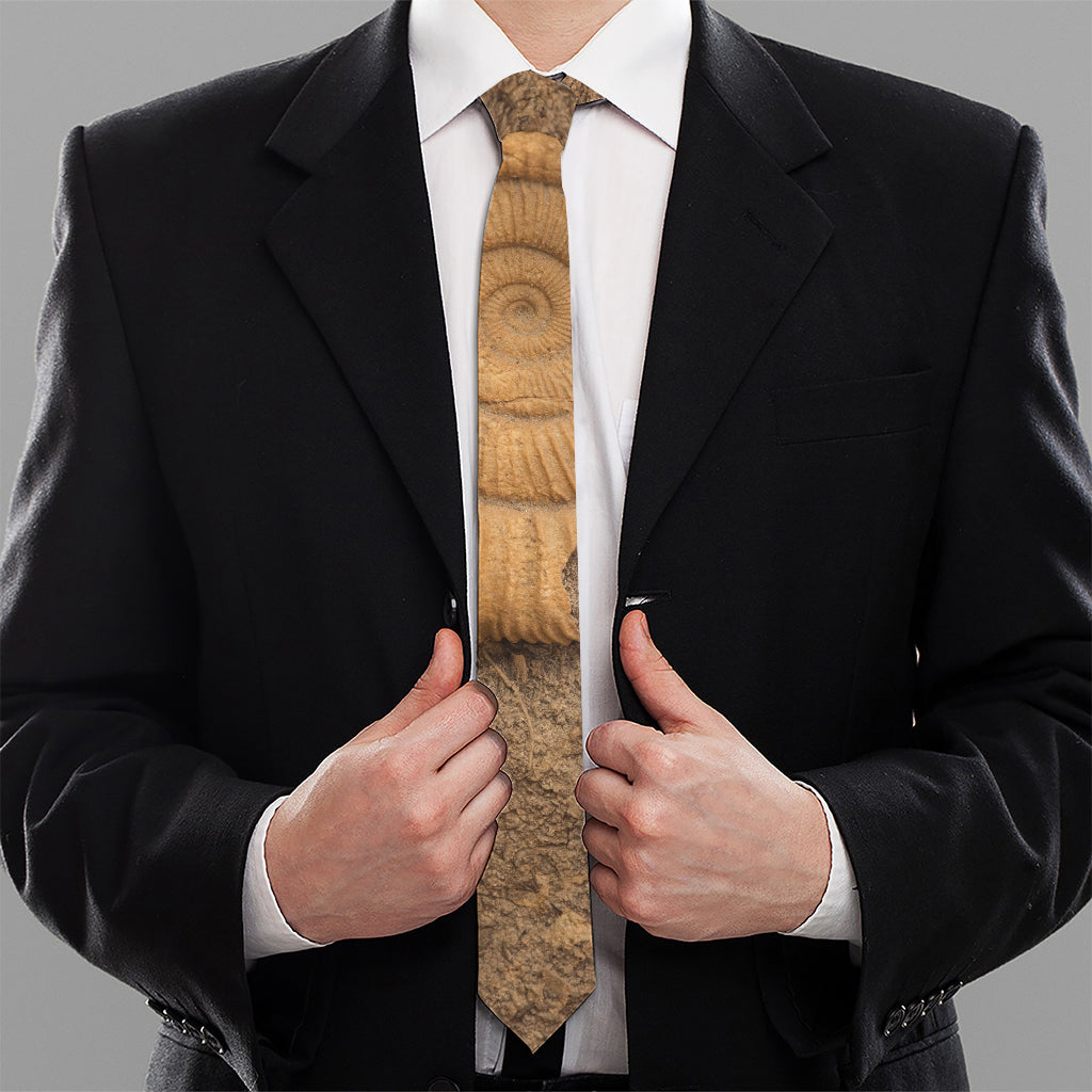Ammonite Shell Fossil Print Necktie