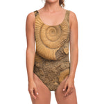 Ammonite Shell Fossil Print One Piece Swimsuit