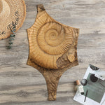 Ammonite Shell Fossil Print One Shoulder Bodysuit