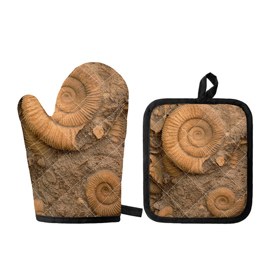 Ammonite Shell Fossil Print Oven Mitt And Pot Holder Set