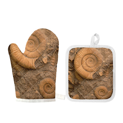 Ammonite Shell Fossil Print Oven Mitt And Pot Holder Set
