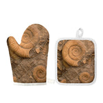 Ammonite Shell Fossil Print Oven Mitt And Pot Holder Set
