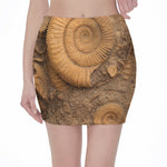 Ammonite Shell Fossil Print Pencil Mini Skirt