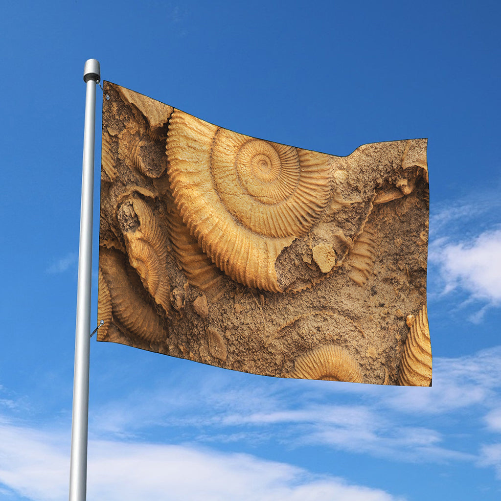 Ammonite Shell Fossil Print Polyester Flag