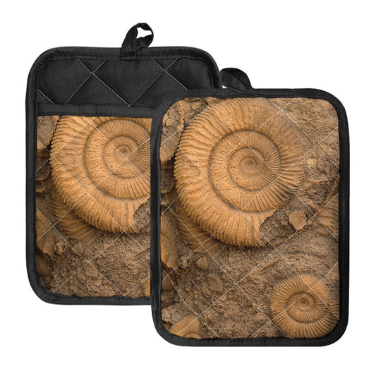 Ammonite Shell Fossil Print Pot Holders With Pocket