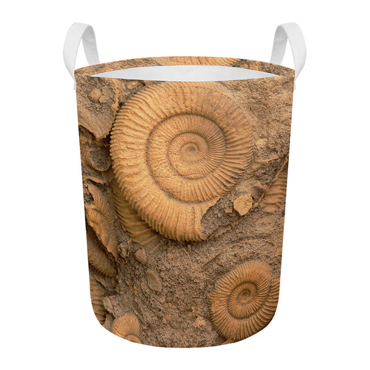 Ammonite Shell Fossil Print Round Laundry Basket