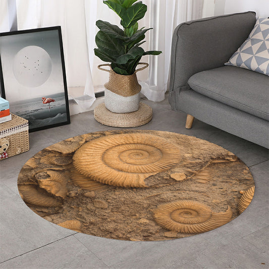 Ammonite Shell Fossil Print Round Rug