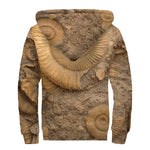 Ammonite Shell Fossil Print Sherpa Lined Zip Up Hoodie