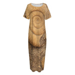 Ammonite Shell Fossil Print Short Sleeve Long Nightdress