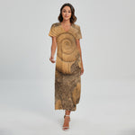 Ammonite Shell Fossil Print Short Sleeve Maxi Dress