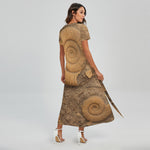 Ammonite Shell Fossil Print Short Sleeve Maxi Dress