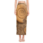 Ammonite Shell Fossil Print Side Slit Maxi Skirt