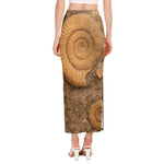 Ammonite Shell Fossil Print Side Slit Maxi Skirt
