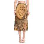 Ammonite Shell Fossil Print Side Slit Midi Skirt