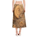 Ammonite Shell Fossil Print Side Slit Midi Skirt